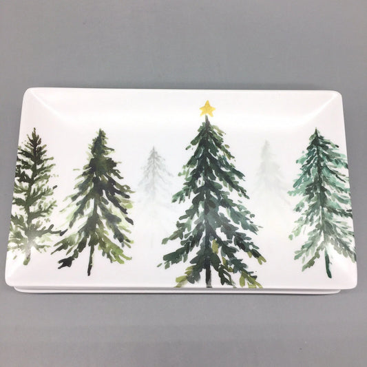 4 Aspen Home Winter Forest Melamine Appetizer Plate Set Christmas Tree Star NEW